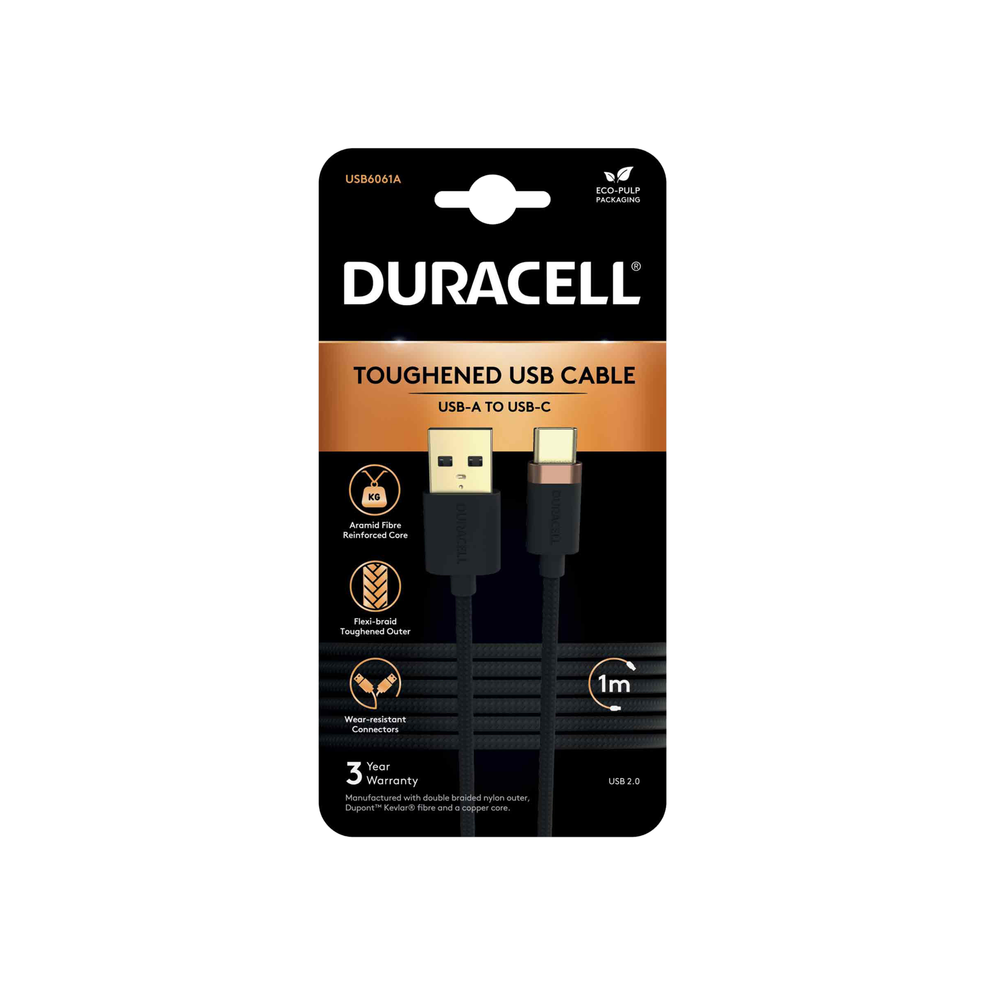 DURACELL 1M  CABLE BLACK USB A-C Şarj Kabloları